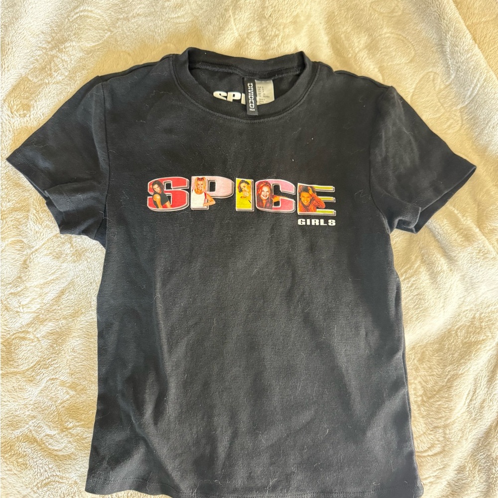 H&M Black Crop Top with Vibrant Spice Girl Graphic